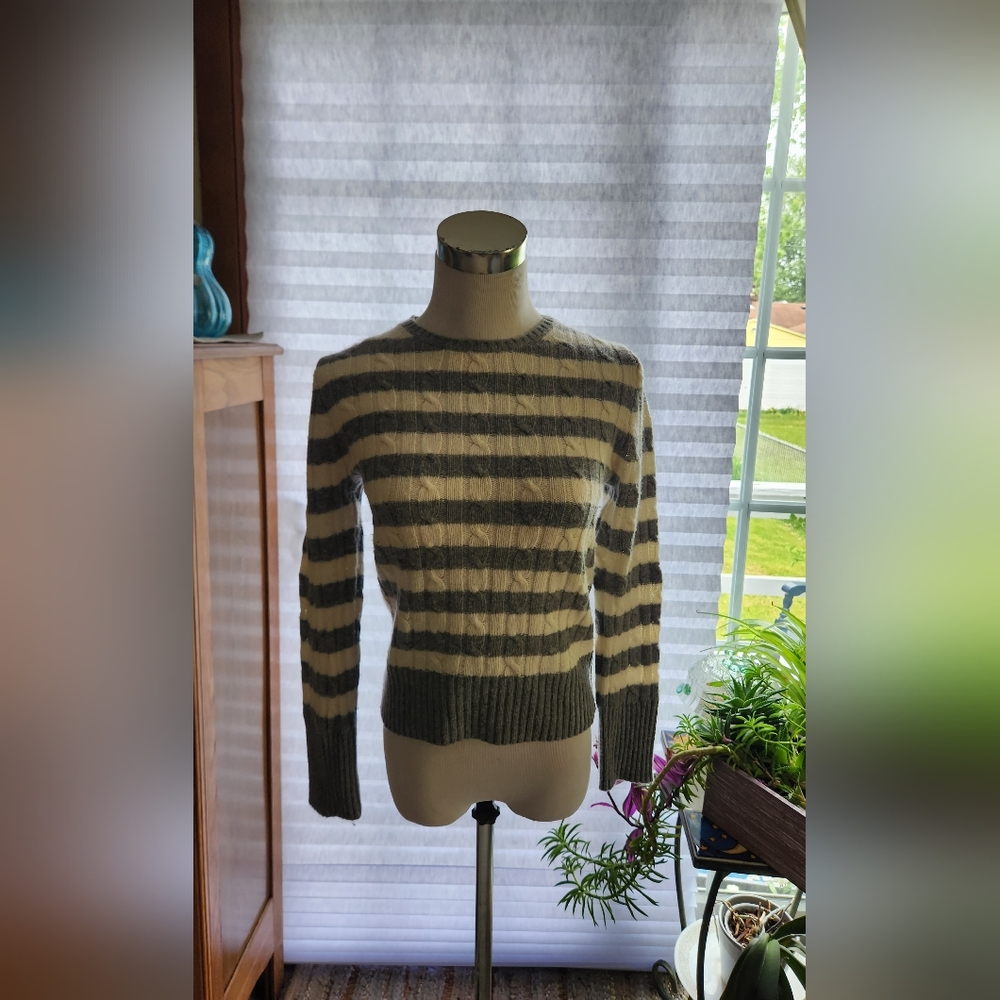 J. Crew Gray and Cream Striped Sweater